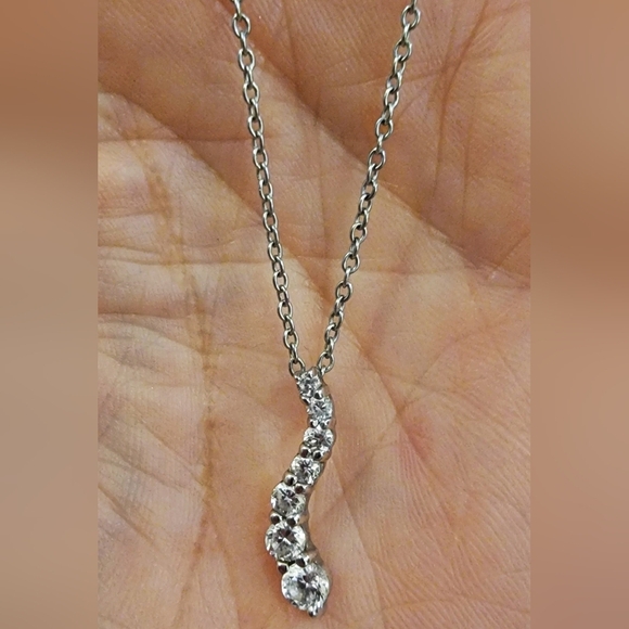 Sterling Silver 925 CZ 7-Stone 1" Pendant Necklace Marked - Picture 1 of 7